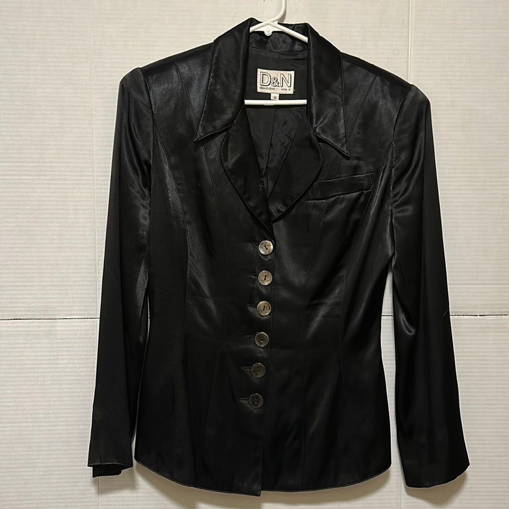 David Cline Vintage Black Satin Blazer Size:8